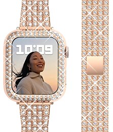 رخيصةأون -سوار مجوهرات متوافق مع Apple Watchband 38 مم 40 مم 41 مم 42 مم 44 مم 45 مم 49 مم مع حالة نساء ترف ستانلس ستيل حجر كريم استبدال حزام الساعة إلى iwatch Series Ultra 8 7 6 5 4 3 2 1 SE