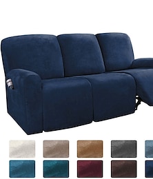 voordelige -hoekbankhoezen hoezen 1 set van 8 stuks microvezel stretch hoge elastische bordeauxrode hoge kwaliteit fluwelen bankhoes bankhoes voor 3 zitplaatsen kussen relaxfauteuil bank meubelbeschermer