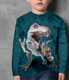 economico -Bambino Da ragazzo maglietta Tee Animali Dinosauro Manica lunga Girocollo Top bambini Informale Stampa 3D Fantastico Giornaliero Autunno Inverno Verde scuro 7-13 anni