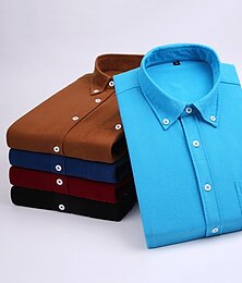 preiswerte -Herren Oberhemd Solide / einfarbig Hochzeit Freizeitskleidung Wein Schwarz Weiß Marineblau Langarm Umlegekragen Herbst Winter Bekleidung Schnalle