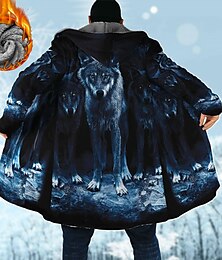 billiga -Herr Djur Varg Grafiska tryck Vinterkappa Fleece-jacka Kappa Håller värmen Andningsfunktion Bekväm Mode Streetwear Sport Sport & Utomhus Dagliga kläder Utekväll Dragkedja Ficka Mönster Höst vinter