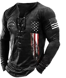 cheap -Men's T shirt Tee Tee Graphic National Flag Collar Clothing Apparel 3D Print Casual Daily Long Sleeve Lace up Print Fashion Designer Comfortable