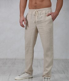 economico -Per uomo Pantaloni di lino Pantaloni Pantaloni estivi Pantaloni da spiaggia A cordoncino Vita elastica Gamba dritta Liscio Comfort Esterno Informale Giornaliero Misto cotone e lino Streetwear Moda