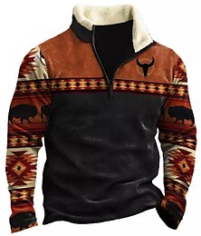 cheap -Men's Zip Sweatshirt Pullover Orange Half Zip Graphic Tribal Print Sports & Outdoor Casual Daily 3D Print Fleece Streetwear Designer Thin fleece Fall & Winter Clothing Apparel Hoodies Sweatshirts