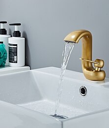abordables -Robinet de lavabo de salle de bain, cascade en laiton antique robinets de bain à un trou avec interrupteur chaud et froid