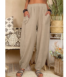 cheap -Women's Linen Pants Linen Cotton Blend Maillard Black White Solid Yoga Causal Summer Spring