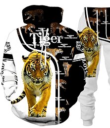 economico -Per uomo Grafico Tigre 2 pezzi Set di felpe 3D Tuta Felpe con cappuccio Manica Lunga Pantaloni lunghi Con Cappuccio Streetwear Essenziale Casual Sport & Outdoor Casuale Sportivo Stampato Primavera