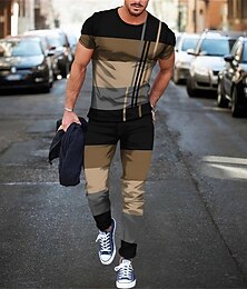 economico -Per uomo Grafico Blocco di colori 2 pezzi Set di magliette Maglietta Manica Corta Pantaloni lunghi Girocollo Designer Leggero Confortevole All'aperto Casuale Quotidiano Stampa 3D Primavera & Autunno
