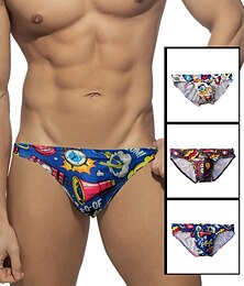 billiga -Herr Badkläder Simkort Simthong Mönster Bokstav Figur Andningsfunktion Mjuk Stylish Enkel Vit Blå