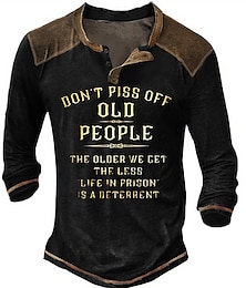 preiswerte -Do N'T Piss Off Old People Vintage Mens 3D Shirt For Birthday | Black Winter Cotton | Men'S Henley Tee Graphic Letter Don't Clothing Apparel 3D Print Outdoor Casual Long Sleeve Button Down