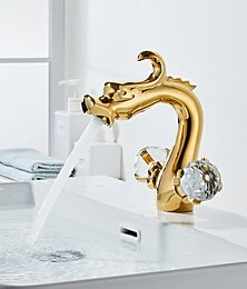 economico -rubinetto del lavandino del bagno, manico in cristallo a forma di drago in ottone anticato a due maniglie con un foro per vasca da bagno con fermo e interruttore caldo