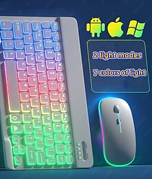 cheap -Keyboard and Mouse Combo For Tablet Android iOS Windows, Wireless Slim Mouse Keyboard Combo, Bluetooth Rainbow Backlit Keyboard
