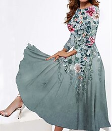 economico -Per donna Abito voluminoso Vestito longuette A strati Appuntamento Elegante Vintage Girocollo Manica lunga Blu Verde Grigio Colore
