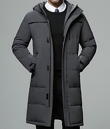 お買い得  -男性用 冬物コート ダウン パフジャケット パーカー アウトドア ビジネス キャンピング＆ハイキング ロング カジュアル 普段着 カジュアル 防風 保温 冬 ピュアカラー ブラック ブラウン グレー パファージャケット