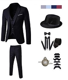 preiswerte -Vintage Goldene Zwanziger 1920er Outfits Anzüge & Blazer Zubehörset Der große Gatsby Gentleman Einfarbig Halloween V Ausschnitt Kostüm Herren Halloween Halloween Junggesellinnenabschiedsparty