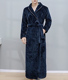 abordables -Hombre Túnica Albornoces Albornoz bata de toalla Plano Elegante Casual Clásico Hogar Franela Comodidad Templado Suave Escote en Pico Túnica larga Bolsillo Invierno Negro Blanco