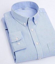 billiga -Herr Skjorta Randig tröja Button Down skjorta Oxford skjorta Pläd / Randig / Chevron Bröllop Semester Blå Himmelsblå Dammig blå Ljuslila Långärmad Nedvikt Vår Höst Kläder Spänne