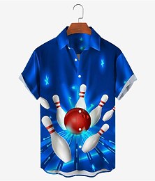 economico -Per uomo Palla da bowling Camicia Camicia con bottoni Manica corta Originale Informale Morbido Esterno Giornaliero Per eventi Estate Primavera Collo ripiegabile Stampa Bottone giù Bianco + Verde Nero