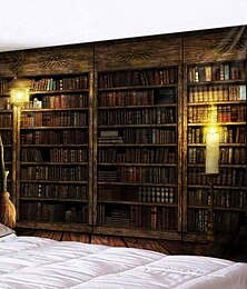 voordelige -vintage boekenplank landschap wandtapijt hangend studeerkamer schilderij kunst wandtapijt retro boekenplank wandkunst bibliotheek bohemian hippie slaapkamer studentenhuis decor