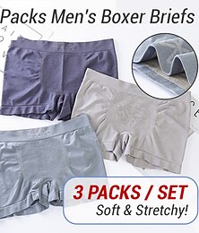 billige -Herre 3 pakke Boxer trusser Undertøj Sømløs Boksershorts Multipak Helfarve mellemgrå 3-pak-flerfarve