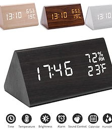 billiga -LITBest Smart väckarklocka 9052 Justerbar Trä LED Mörkbrun Trä Svart