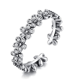 baratos -Anel aberto Festa Clássico Prata S925 Sterling Silver Forma de flor Vintage Simples 1pç Zircão