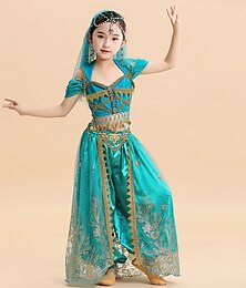 abordables -Danza del Vientre Ropa de Baile para Niños Cima Encaje Lentejuelas Chica Rendimiento Fiesta temática Manga Corta Cintura Alta Licra