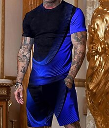 abordables -Homme Graphique Illusion d'optique Rayé 2 pièces Ensembles de tees Ensemble short et T-shirt Tenues De T-shirts T-shirt Double Couleur Manche Courte Col ras du cou Designer Occasionnel Confortable
