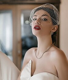 cheap -One-tier Pearls / European Style Wedding Veil Blusher Veils / Birdcage Veils with Faux Pearl Tulle