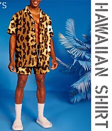 abordables -Hombre Leopardo 2 piezas Conjuntos de camisas camisa hawaiana Manga Corta Pantalones cortos Cuello Vuelto Tropical Hawaiano Casual Deporte Playa Botones Cintura elástica Estampado Primavera verano