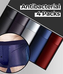 cheap -Men's 4 Pack Underwear Basic Panties Boxers Underwear Mesh Basic Polyester Antibacterial Leak Proof Pure Color Mid Waist Light Blue Black