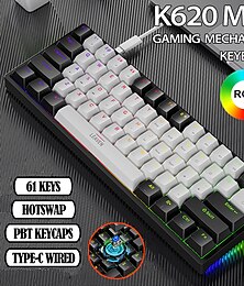 baratos -K620 mini teclado gamer mecânico eixo verde eixo vermelho 61 teclas rgb hotswap tipo-c teclado gamer com fio pbt keycaps teclados ergonômicos