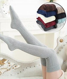 billige -Dame Strømper Lårhøye krympesokker Alle årstider  Tights Hold Varm Elastisk Strikking Mote Fritid / hverdag Marineblå Svart Hvit En Størrelse