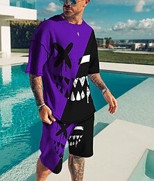 economico -Per uomo Grafico Smorfia 2 pezzi Set di magliette Set abbinati Manica Corta Pantaloni corti Girocollo Designer Casual Confortevole All'aperto Vacanza Quotidiano Stampa 3D Primavera & Estate Giallo