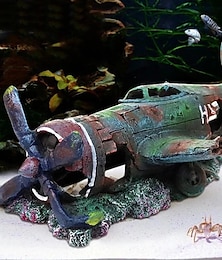 お買い得  -戦闘機の水槽の装飾樹脂工芸残骸隠す洞窟魚エビ水族館造園装飾品