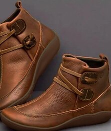 abordables -Botines casuales marrones para mujer con correas de doble hebilla: calzado cómodo para el día a día en otoño e invierno
