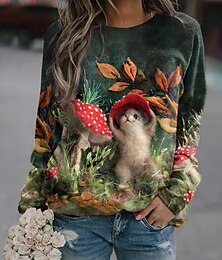 baratos -moletom feminino plus size, pulôver, gráfico, animal, rua, casual, esportivo, básico, gola redonda, manga comprida, top microelástico, outono&amp;tecido macio respirável e confortável para o inverno