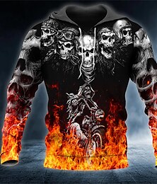 abordables -Hombre Cráneos Estampados Sudadera Sudaderas Sudadera Con Capucha Manga Larga Sudadera con capucha Con Capucha Ropa de calle Impresión 3D Diario Deportes Negro Estampado Primavera & Otoño Diseñador
