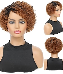 baratos -peruca encaracolada loira perucas de cabelo humano 8 polegadas curto bob pixie corte brasileiro peruca de cabelo humano loira mel com raízes escuras afro kinky nenhum peruca frontal de renda para