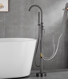 olcso -fürdőkád csaptelep padlóra szerelhető szabadon álló kádtöltő sárgaréz nagy átfolyású zuhanycsapok kézi zuhanycsapteleppel forgatható kifolyó (pisztolyszürke)