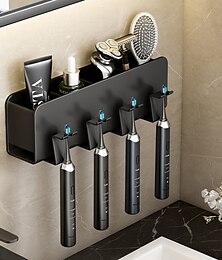 cheap -Black Toothbrush Rack Bathroom Toilet Non Perforated Wall Mounted Electric Mouthwash Cup Brush Cup Wall Mounted Space Aluminum Storage Rack