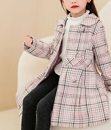 economico -Bambino Da ragazza Giornata universale dell'infanzia Cappotto di lana Manica corta Rosa A quadri Colletto di pelliccia Inverno stile sveglio Esterno 7-13 anni