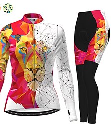 voordelige -21Grams Dames Wielrenshirt met strakke wielrenbroek Lange mouw Bergracen Wegwielrennen Wit Groen dier Fietsen Thermisch Warm Voering van fleece 3D-pad Houd Warm Ademend Sport dier Met Patroon Grappig