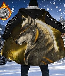 billiga -Herr Vinterkappa Fleece-jacka Kappa Sport & Utomhus Dagliga kläder Håller värmen Andningsfunktion Dragkedja Ficka Höst vinter Djur Varg Mode Streetwear Luvtröja Lång Normal Svart Gul Blå Purpur Grön