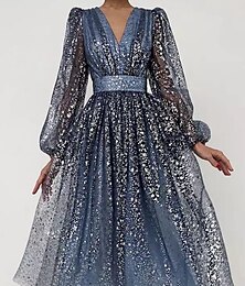cheap -Women's Sequin Dress Party Dress Sparkly Dress Dress Homecoming Dress Sheath Dress Swing Dress Midi Dress Dusty Rose Dusty Blue Long Sleeve Plain Ruched Winter Fall Spring V Neck