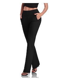 abordables -Robe femme travail pantalon décontracté pantalon droit pleine longueur poche extensible pantalon quotidien vin noir s m