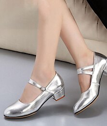 cheap -Women's Ballroom Dance Shoes Modern Dance Shoes Line Dance Character Shoes Performance Party Outdoor Sparkling Shoes Heel Low Heel Thick Heel Black Silver Wine