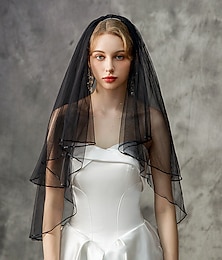 cheap -Two-tier Stylish / Classic & Timeless Wedding Veil Elbow Veils with Flower Comb / Pure Color Tulle