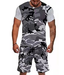 abordables -Hombre Graphic camuflaje 2 piezas Conjuntos de camisetas Conjuntos a juego Manga Corta Pantalones cortos Cuello Barco Design Casual Cómodo Exterior Vacaciones Diario Impresión 3D Primavera verano