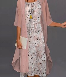 Χαμηλού Κόστους -Γυναικεία Καθημερινό φόρεμα Σετ Φόρεμα Φόρεμα δύο τεμαχίων Μίντι φόρεμα Ανθισμένο Ροζ Θαλασσί Βυσσινί Μισό μανίκι Λουλούδι Στάμπα Καλοκαίρι Άνοιξη Στρογγυλή Ψηλή Λαιμόκοψη Μοντέρνα Διακοπές
